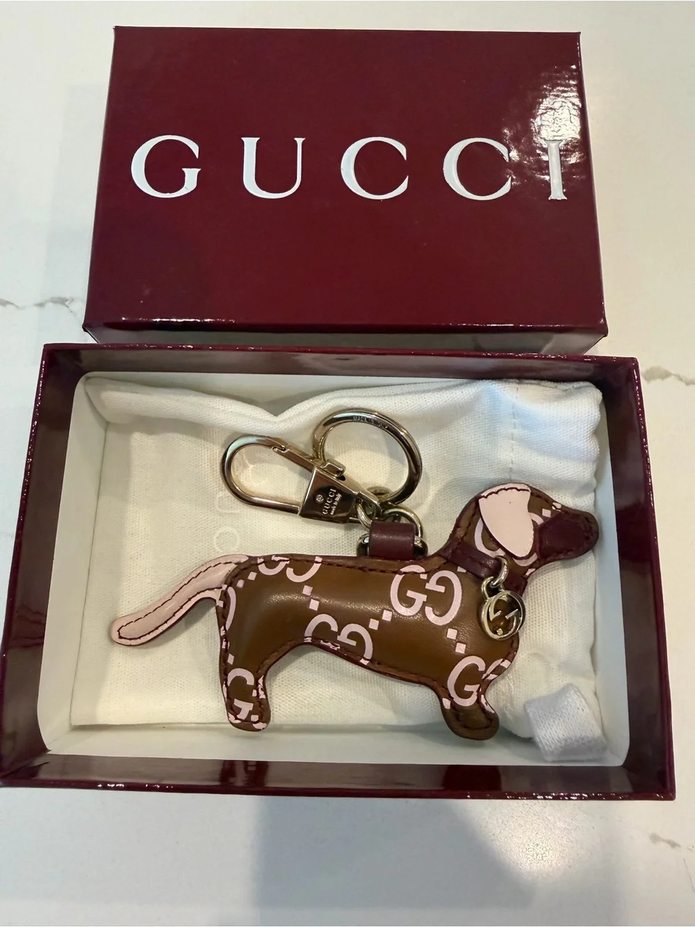 Gucci Brown & Pink Dachshund Keyring Charm